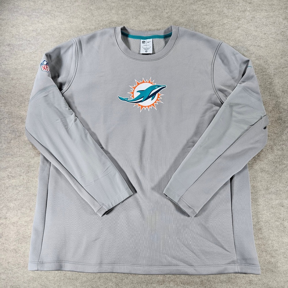 Nike Miami Dolphins Therma-FIT Sweatshirt Mens XL Gray NFL Sideline Pullover